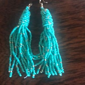 Turquoise and gold beaded earrings- 4 1/4 inches
